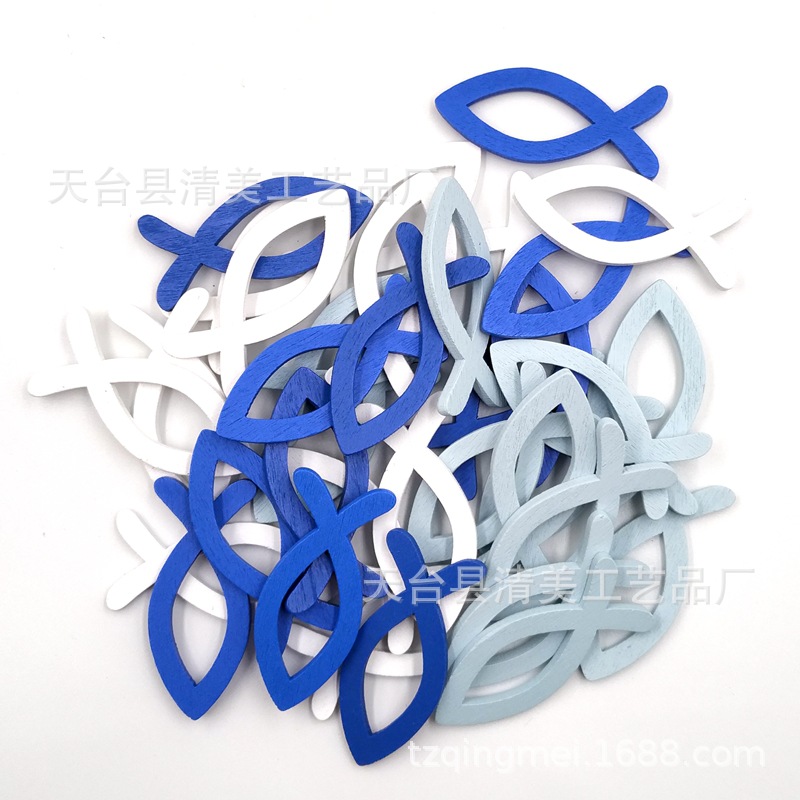 3,5 cm/4cm/5cm oscuro azul claro azul blanco peces de madera un total de 108 juegos de peces de madera pequeños huecos