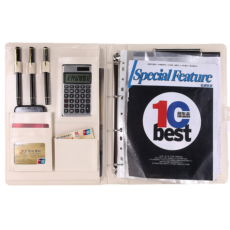 Fabricante A4 de hojas sueltas carpeta Gerente de material con cremallera bolsa de oficina de negocios CONTRATO DE firma tablero clip de cuero