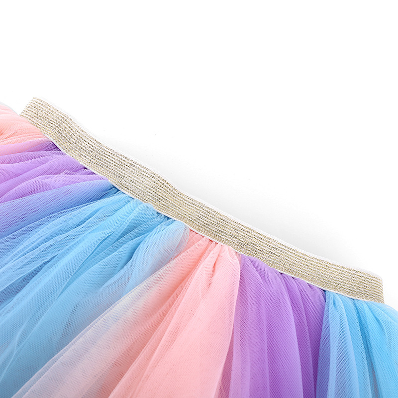 Pettiskirt de los nuevos niños falda de princesa plisada de malla transfronteriza al por mayor falda de arco iris de Europa y América