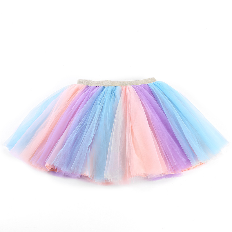 Pettiskirt de los nuevos niños falda de princesa plisada de malla transfronteriza al por mayor falda de arco iris de Europa y América