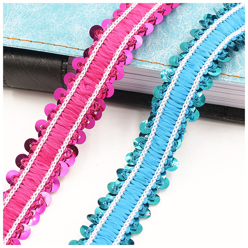 Hand-sewn accessories 2 rows of stretch sequin lace Latin dance skirt stage costume 20 colors