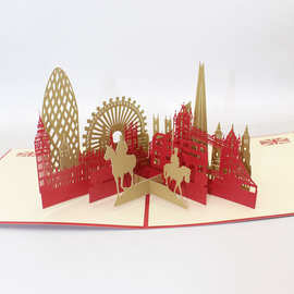 创意英国名胜古迹建筑3D立体贺卡塔桥大本钟剪影旅游纪念LOGO祝福