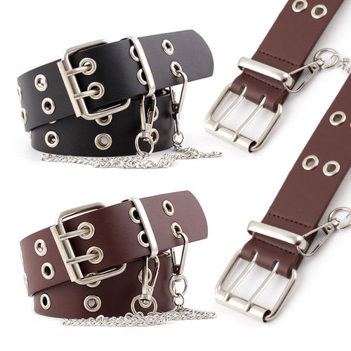 Hot selling European and American trendy belts Fashionable double exhaust eye chain terms Korean style punk style ladies belt
