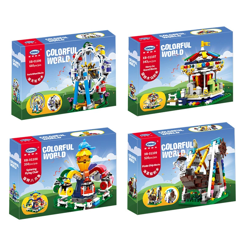 Constructor for amusement parks, Ferris wheel, train, toy, small particles