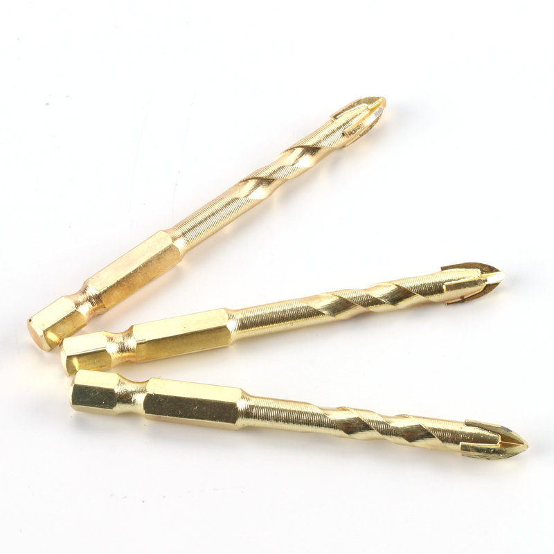 Escaneo de rosca corta Cruz hexagonal de cuatro cuchillas de taladro de torsión taladro eléctrico azulejo de cerámica aleación dura taladro de torsión de oro al por mayor