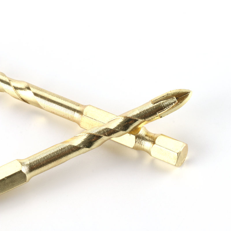 Escaneo de rosca corta Cruz hexagonal de cuatro cuchillas de taladro de torsión taladro eléctrico azulejo de cerámica aleación dura taladro de torsión de oro al por mayor