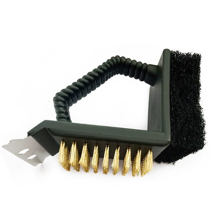 Triangular Copper Brush, Grill Scraper with Brass Bristles & Scrubbing Pad, 45×2 mm
