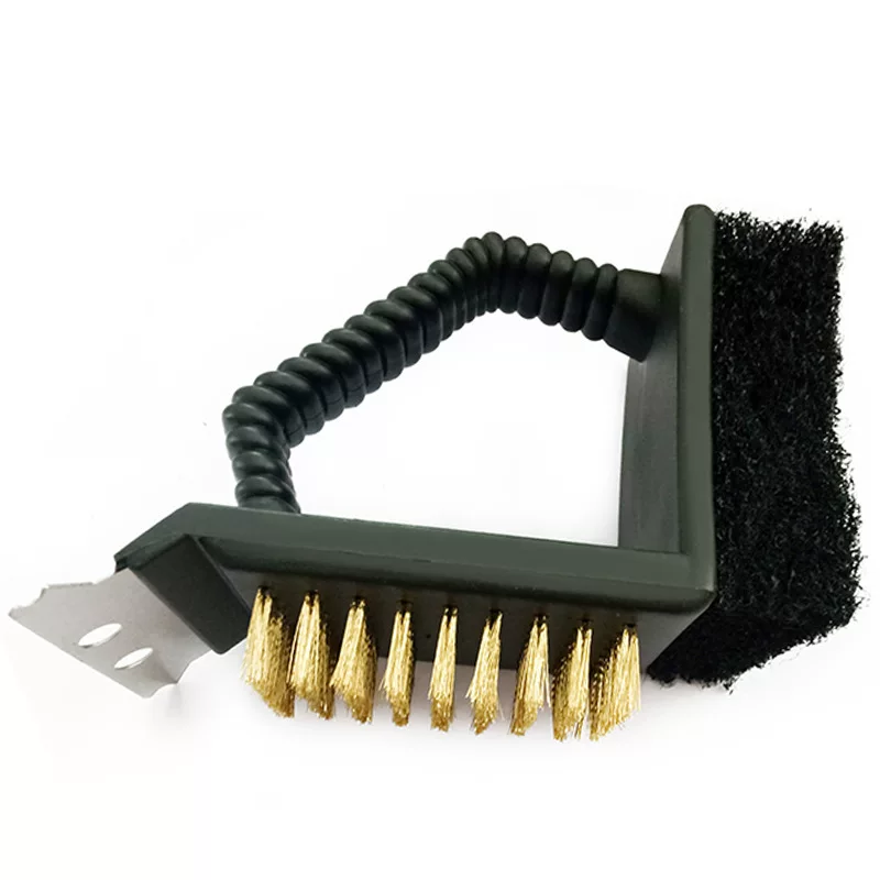 Triangular Copper Brush, Grill Scraper with Brass Bristles & Scrubbing Pad, 45×2 mm