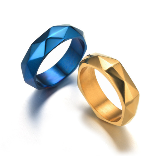 Amazon Foreign Trade Titanium Steel Ring Stainless Steel Jewelry Diamond-Shaped Faceted Ring Diamond-shaped Titanium Steel Ring