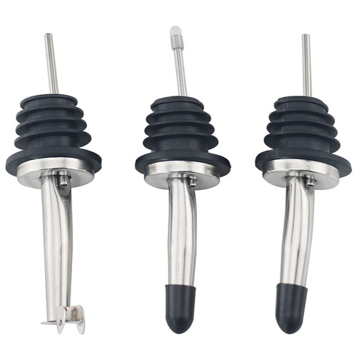 Manufacturer wholesale stainless steel wine spout wine pourer high lid with small black cap wine set wine pourer bar wholesale