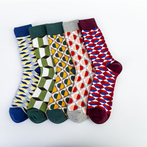 Cross-border new British style gentleman's trendy socks, casual and happy socks wholesale, geometric pattern style