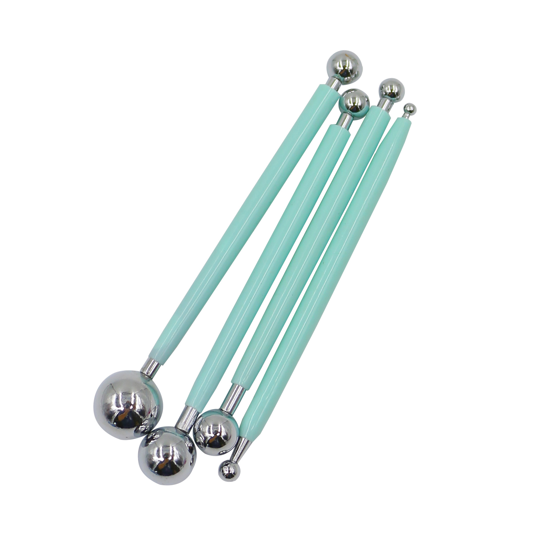 Juego de 4 piezas de hornear Acero inoxidable tallado esférico grupo píldora palo fondant cake decoración molde azúcar flor herramienta MJ421