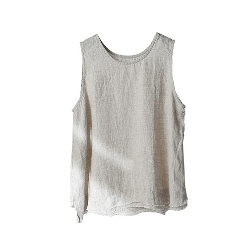 2024 spring and summer new cotton and linen women's clothing, artistic retro linen raw edge suspender tops, women's bottoming vests