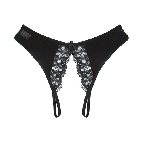 Yeshan solid color sexy lace open crotch panties transparent see-through T pants sexy open panties women's charming thong panties women