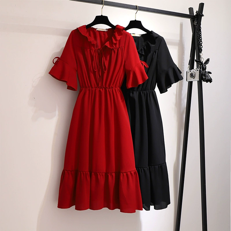 Платье летнее шифоновое ретро, plus size свободного кроя, корейский стиль, размеры 2XL–6XL