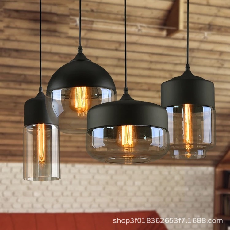 跨境工业风loft餐厅黑色琥珀玻璃吊灯 个性复古艺术创意酒吧灯具