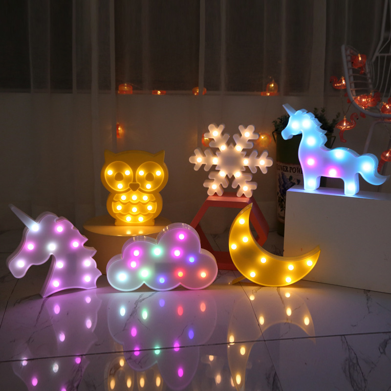 Ins-Style Led Flamingo Cactus-Shaped String Lights Cloud Moon Animal Head Decoration Wall Hanging Creative Star Lights