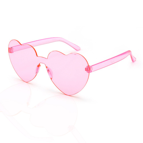 Frameless heart-shaped conjoined jelly transparent love sunglasses European and American candy color peach heart children's glasses one-piece