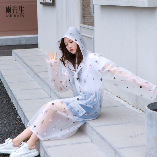 Hiking all-over printed raincoat, thickened cycling travel fashionable EVA adult pocket poncho, unicorn rain gear