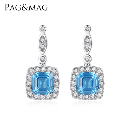 PAG&MAG simulation earrings large S925 silver earrings and earrings synthetic gemstone cut color treasure European and American popular jewelry factory