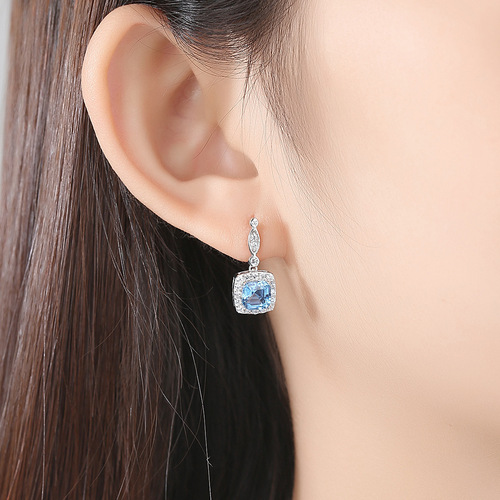 PAG&MAG simulation earrings large S925 silver earrings and earrings synthetic gemstone cut color treasure European and American popular jewelry factory