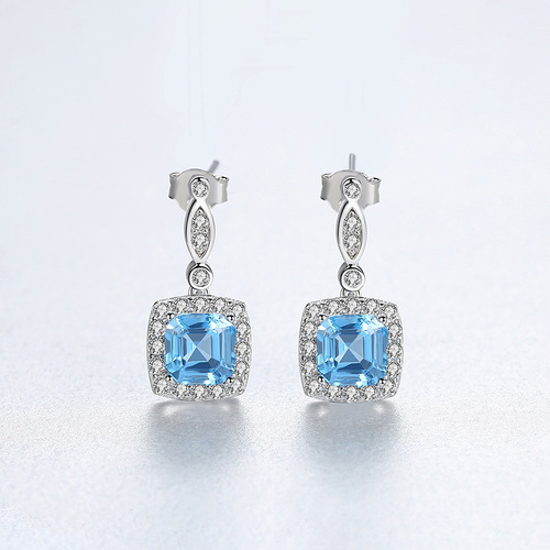 PAG&MAG simulation earrings large S925 silver earrings and earrings synthetic gemstone cut color treasure European and American popular jewelry factory