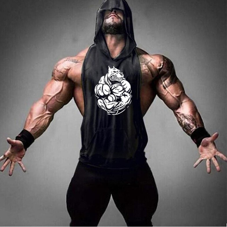 Bodybuilding and Fitness Men's Vest Sleeveless T-shirt Hooded Waistband Fashionisted Men's Summer Hooded Wide Shoulder Cotton Cardigan