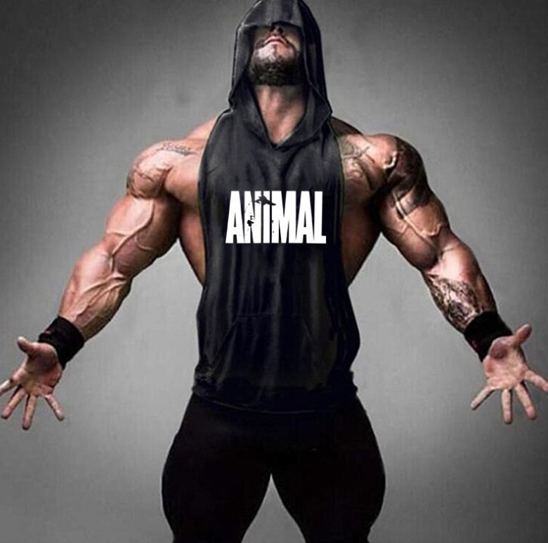 Foreign trade deep digging bodybuilding AN fitness hooded waistcoat trendy men's summer hooded gym