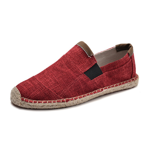 Cross-border large size new men's shoes casual lazy shoes handmade grass-woven canvas breathable hemp sole linen fisherman's canvas shoes