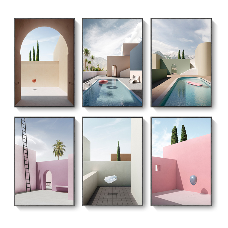 Decorative Painting Modern Simple Living Room Nordic Geometric Architecture Abstract Landscape Hotel Apartment Homestay Hanging Painting Frameless Painting
