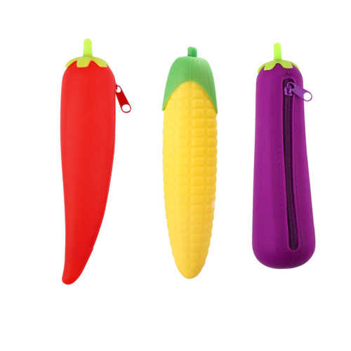 Simulated cartoon silicone pencil bag student creative stationery bag vegetable and fruit pencil bag storage bag wholesale customization
