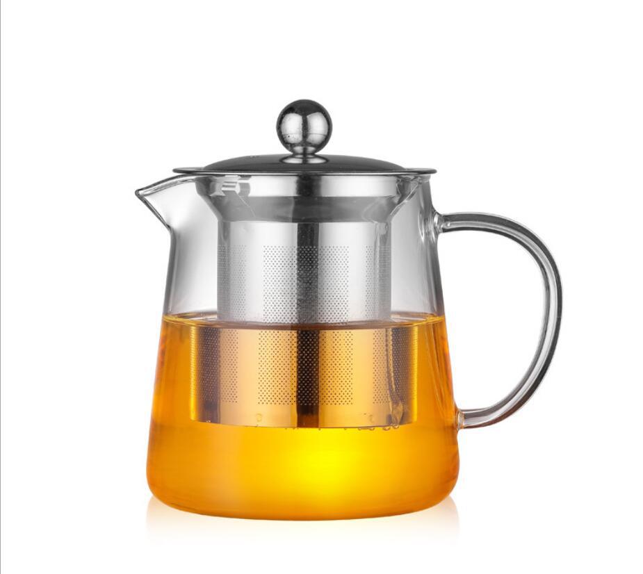 Fábrica al por mayor de vidrio tetera juego de té Filtro de acero inoxidable flor tetera piaoyi taza recta de acero con fugas olla triángulo olla