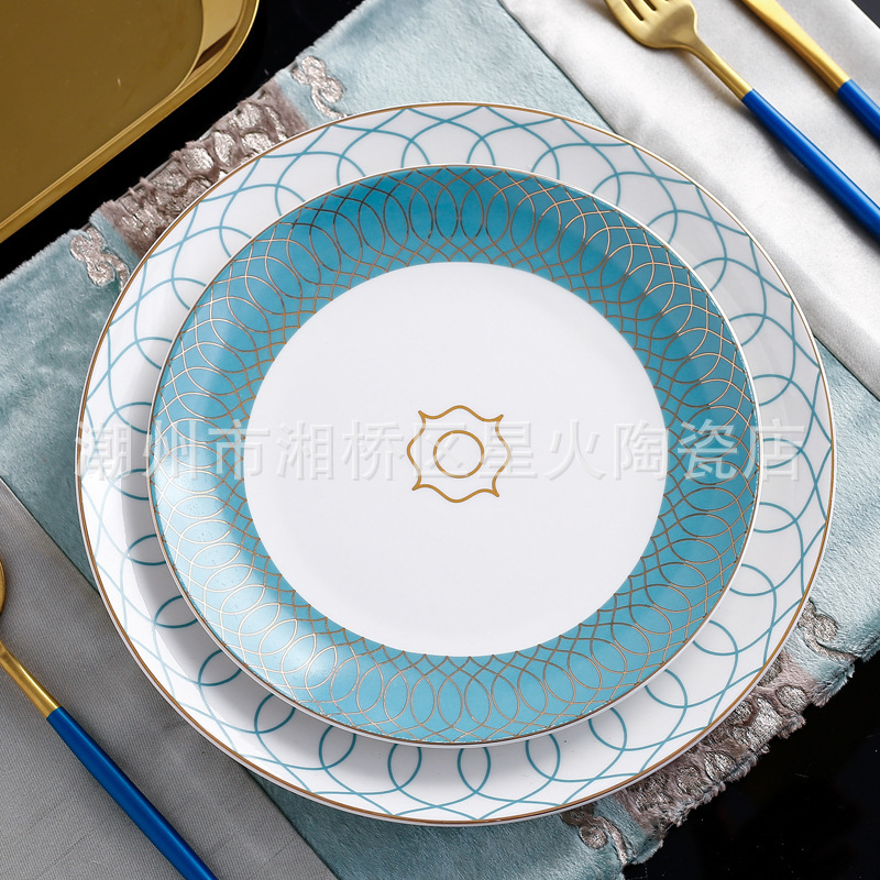 European-style ceramic Western food plate hotel Western food tableware set sample Hall decorative ceramic plate can add logo