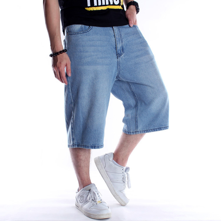 European and American Hip-Hop Jeans Men's Fashion Shorts Loose Capri Pants Plus Large Size Mid-Size Pants Skateboard Pants for Summer