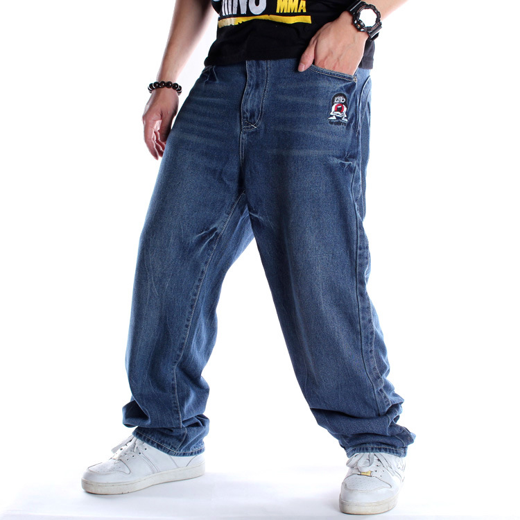 Europa y América hip hop jeans hombres moda suelta bordado pantalones largos más tamaño gordo chico hip hop Skateboard Pantalones