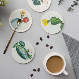 爆款图案创意茶杯垫硅藻土植物杯垫吸水快速隔热耐磨餐垫日用百货