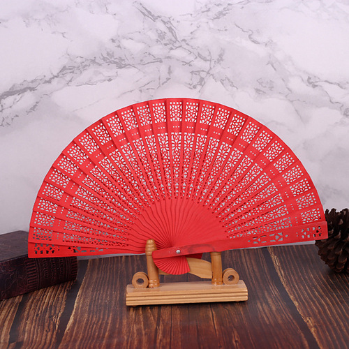 8-inch color full-flush fragrant wood fan wholesale Chinese characteristics dyed gift fan imitation sandalwood fan folding fan foreign trade fan