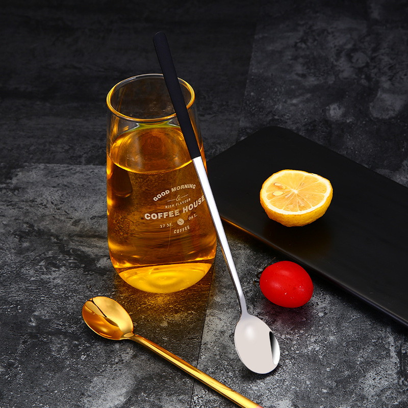 Rustfri stål kaffeske med langt skaft sort guld cocktailrører_voghion.com