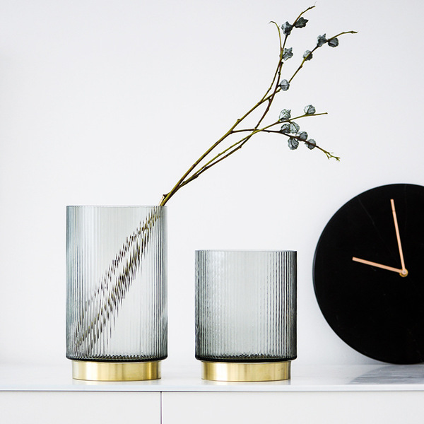 Nordic light luxury style color glass vase with gold -colored ring…