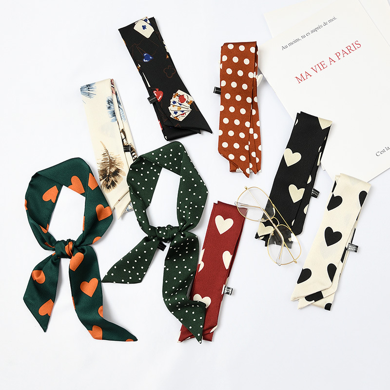 chic small ribbon thin narrow casual decorative scarf women's tie bag belt spring and autumn summer hair band multi-functional ribbon scarf