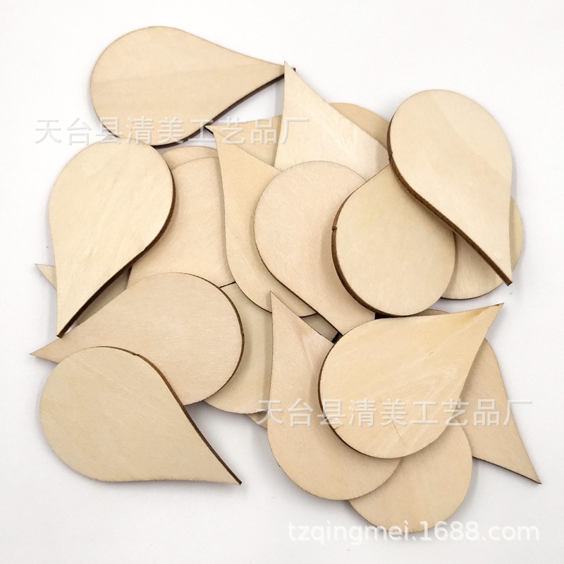 15-100mm versión de tilo de madera hoja de botón de madera en forma de gota de agua versión de tilo de bricolaje hoja de madera decorativa de gota de agua