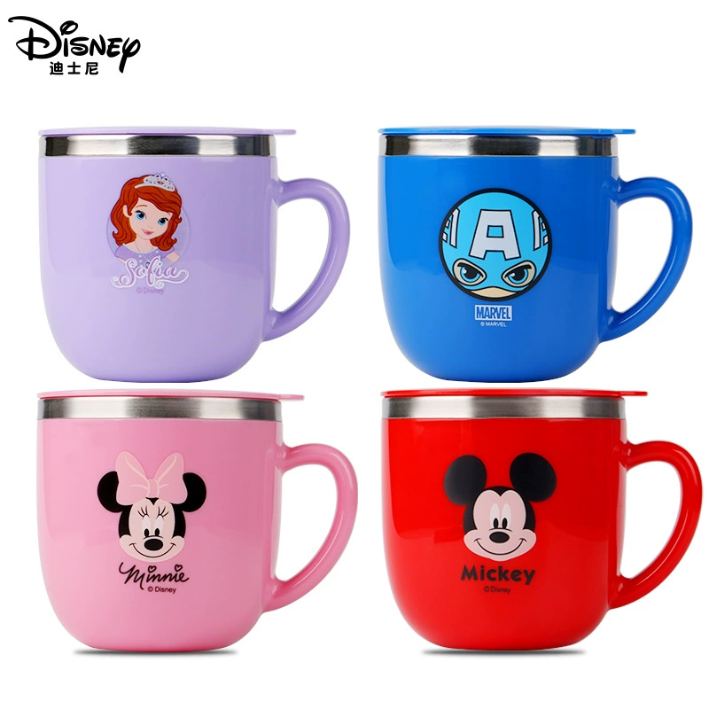 Детская кружка для воды Disney, бытовая, антипадающая, для детского сада, из нержавеющей стали, для маленьких детей, с крышкой