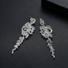 锦瑟 Copper earrings for bride, long fashionable zirconium with tassels, European style