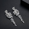 锦瑟 Copper earrings for bride, long fashionable zirconium with tassels, European style