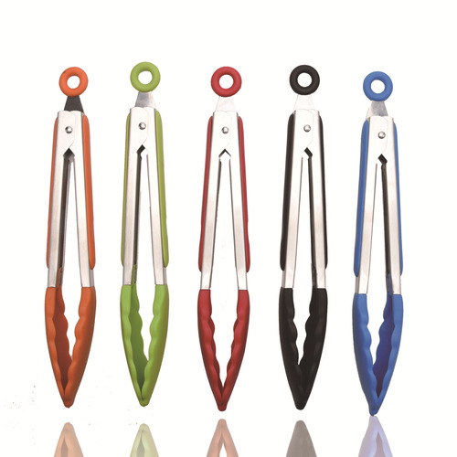 Wholesale 9-inch silicone food clips, barbecue baking non-slip food clips, stainless steel bread steak clips