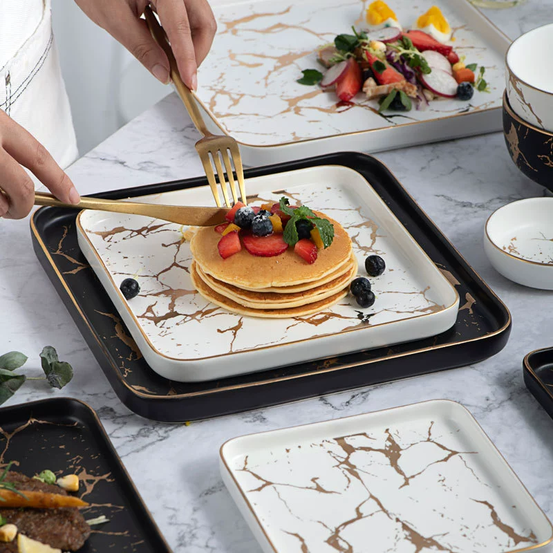  creative square tableware, marble set, ceramic dinner plate