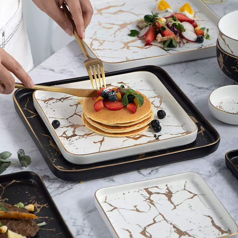  creative square tableware, marble set, ceramic dinner plate
