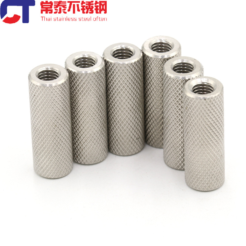 304不锈钢加长圆柱滚花螺母手拧 网纹螺帽M4M5M6M8M10M12M14