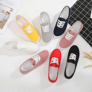 Factory wholesale lace-up canvas shoes foreign trade Korean version of white student shoes low white shoes women's casual flat cloth shoes