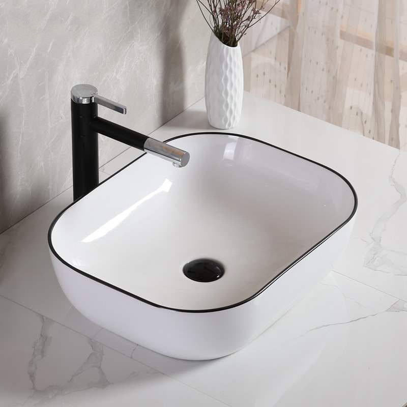 Nordic Mesa cuenca cuadrado lavado de manos de cerámica Cuenca del arte borde negro creativo baño cuenca pequeño tamaño balcón lavabo